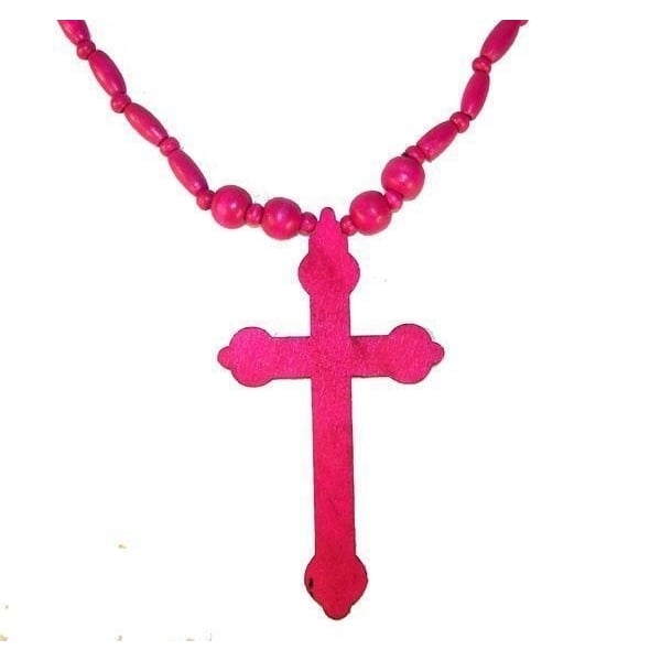 LARGE 5 INCH PINK WOODEN CROSS NECKLACE car mirror decoration WOOD JEWELRY Image 1