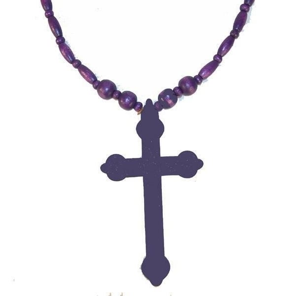 LARGE 5 IN PURPLE WOODEN CROSS NECKLACE car mirror decoration WOOD JEWELRY Image 1