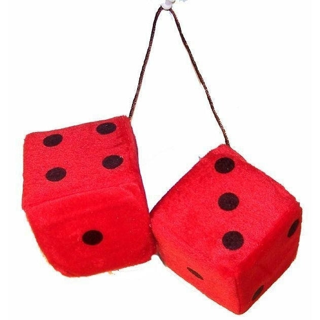 BUY 1 GET 1 FREE LARGE pair RED FUZZY PLUSH 3 INCH DICE hanging car mirror Image 1