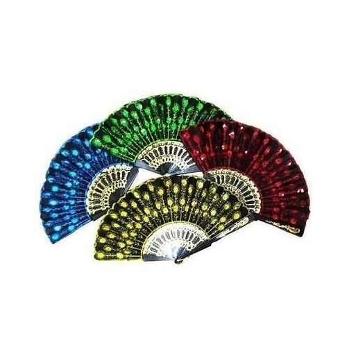 6 SEQUIN EMBROIDERIED HELD HAND FANS novelty 8 inch fan LADIES accessories Image 1