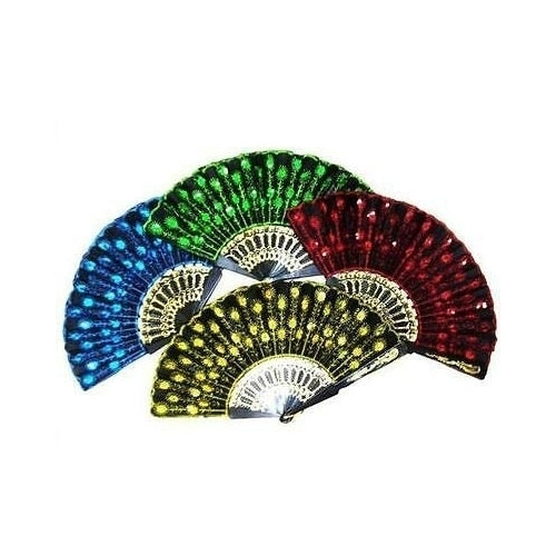 2 SEQUIN EMBROIDERIED HELD HAND FANS novelty 8 inch fan  LADIES accessories Image 1
