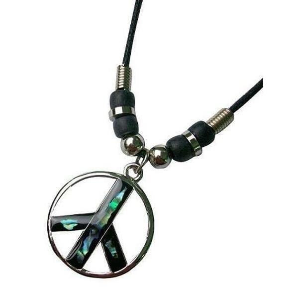 beautiful PAUA SHELL OPEN PEACE SIGN PENDANT ON 18 INCH ROPE NECKLACE unisex 527 Image 1