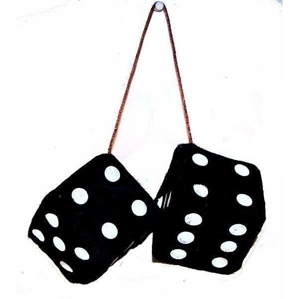 BUY 1 PAIR GET 1 FREE BLACK FUZZY PLUSH 3 IN DICE rearview hanging car mirror Image 1