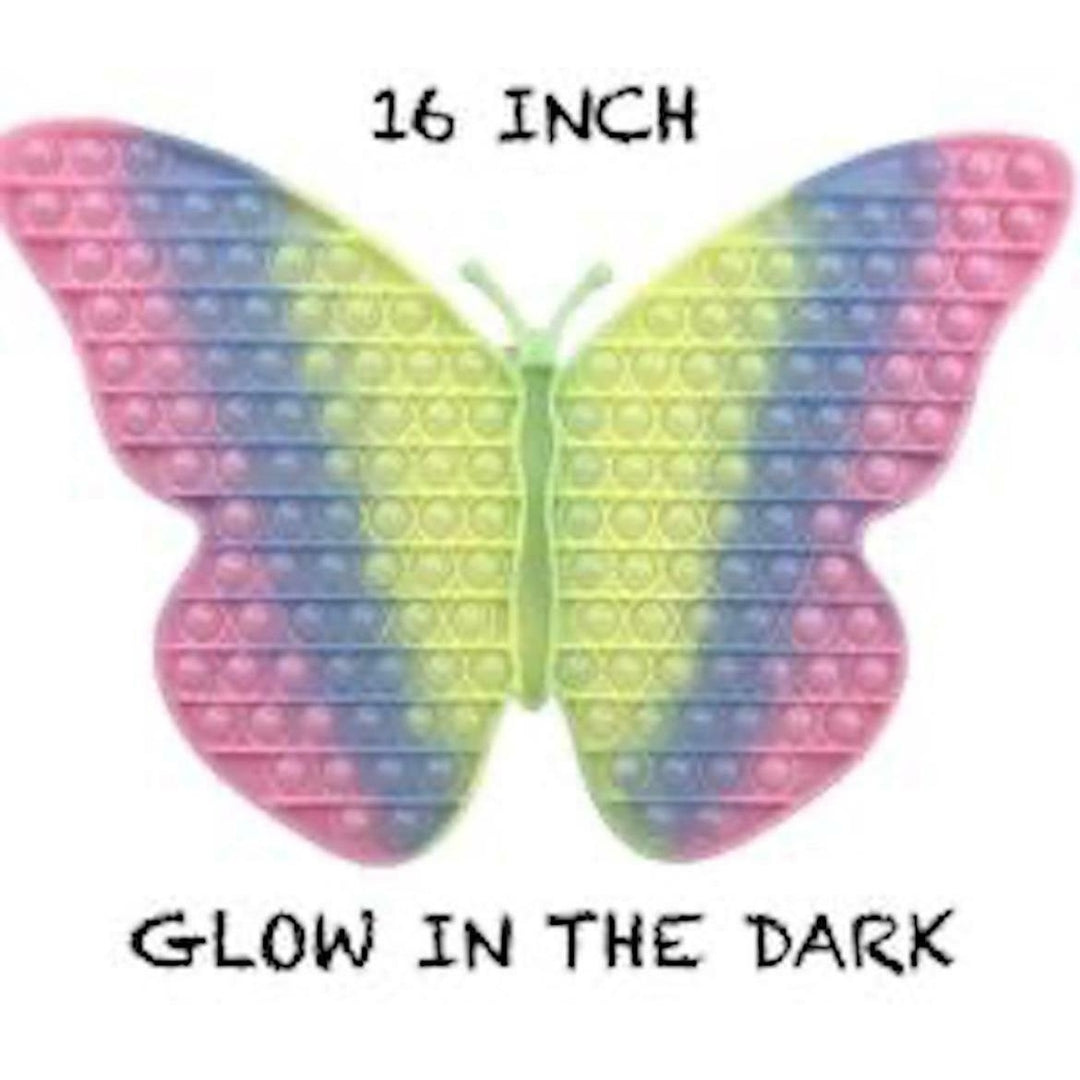 16" GLOW IN THE DARK BUTTERFLY BUBBLE POPPER SILICONE STRESS RELIEVER TOY TY514 Image 1