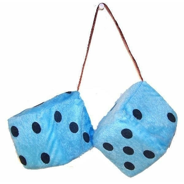 BUY 1 GET ONE FREE LARGE pair BLUE FUZZY PLUSH 3 INCH DICE rearview car mirror Image 1