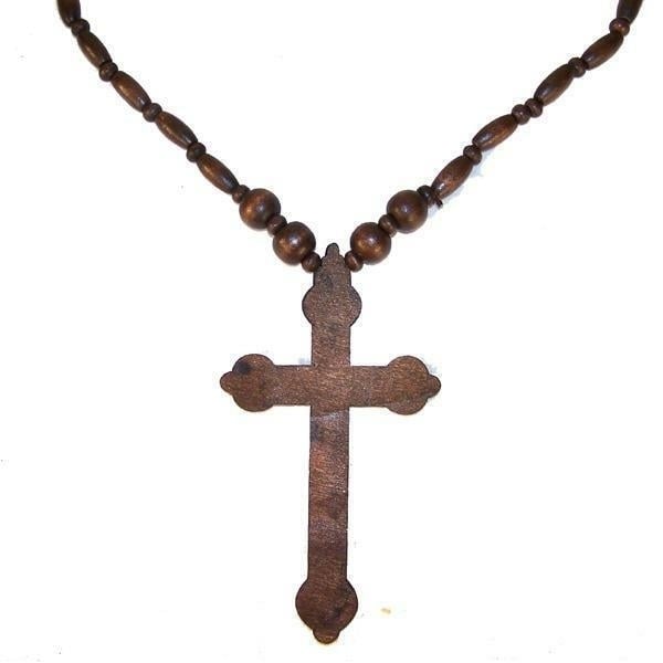 LARGE 5 IN DARK BROWN WOODEN CROSS NECKLACE car mirror decoration WOOD JEWELRY Image 1