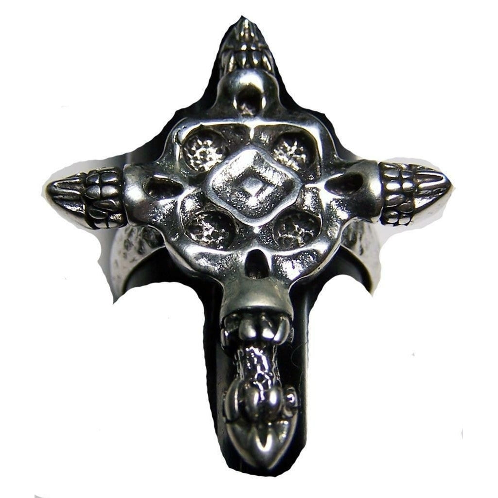 QUALITY LARGE FOUR SKULLS CROSS RING 206 jewelry unisex MENS womens BIKER Image 1