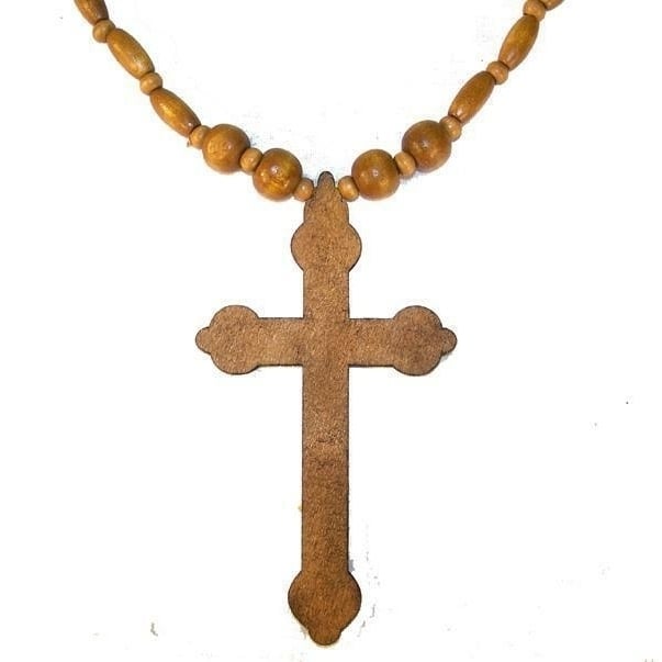 LARGE 5 IN LIGHT BROWN WOODEN CROSS NECKLACE car mirror decoration WOOD JEWELRY Image 1