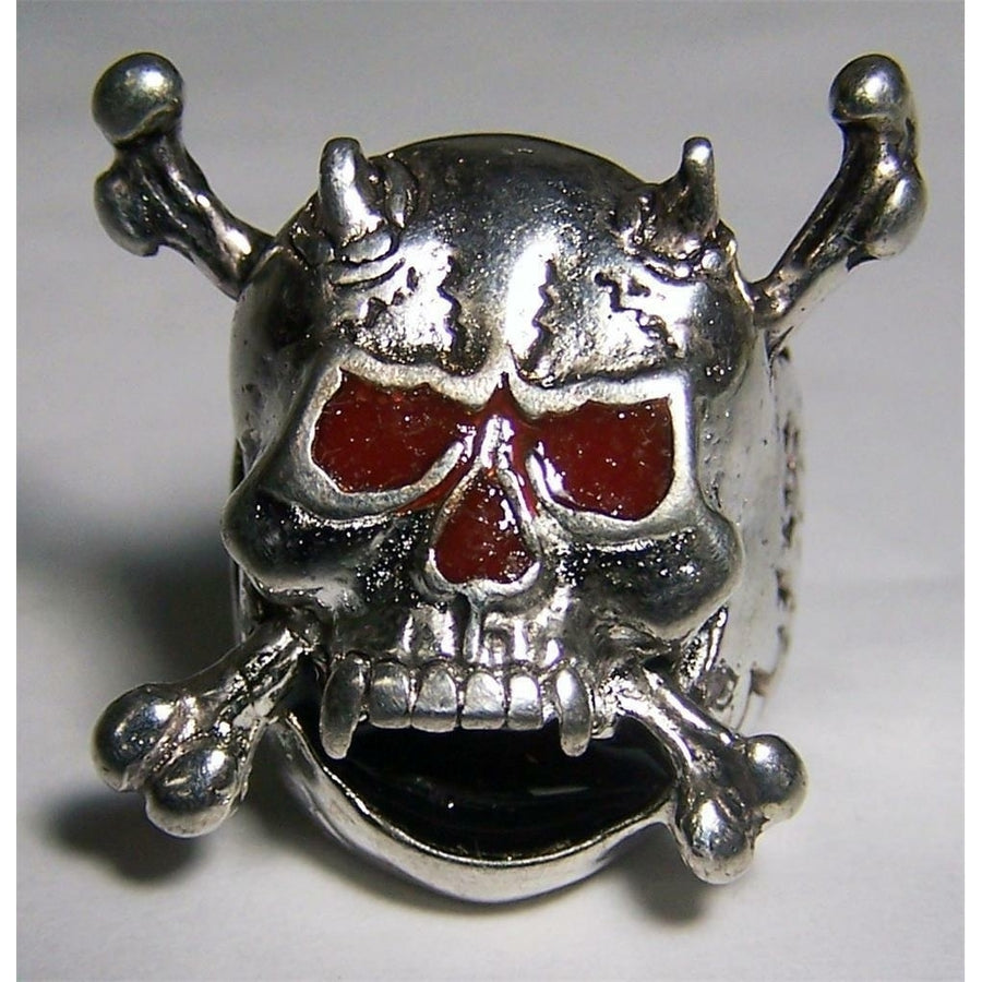 QUALITY RED EYES SKULL X BONES RING 145 jewelry unisex MENS womens BIKER Image 1