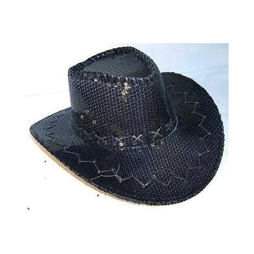 2 SEQUIN BLACK COWBOY HAT party supply western hats mens womens COWGIRL cap Image 1