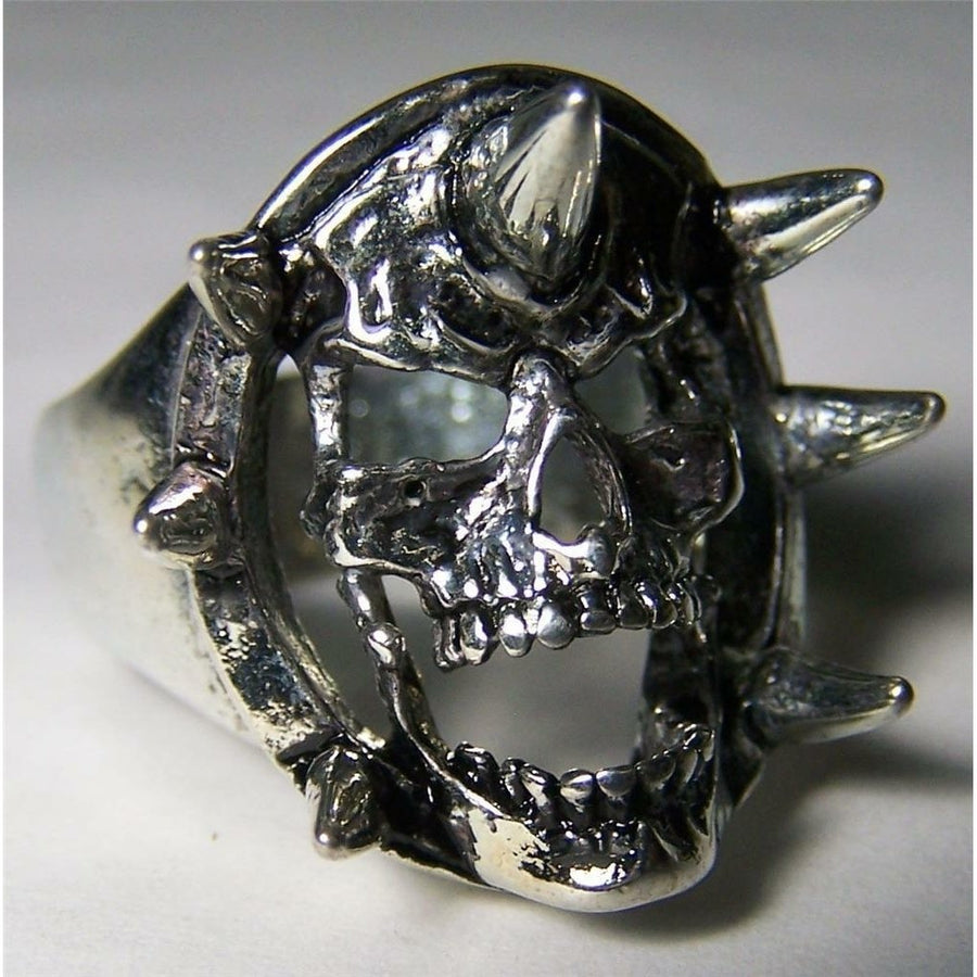 QUALITY SKULL WITH SPIKES RING 181 jewelry unisex MENS womens BIKER retro Image 1