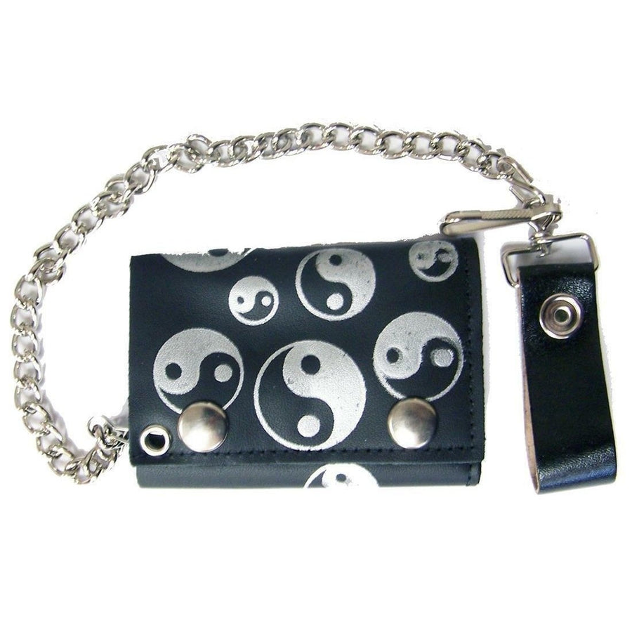 MULTIPLE YIN YANG TRIFOLD BIKER WALLET W CHAIN mens LEATHER 603 happy sad Image 1