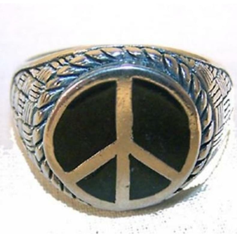 QUALITY PEACE SIGN SILVER BIKER RING BR45R mens fashion jewelry womens rings Image 1