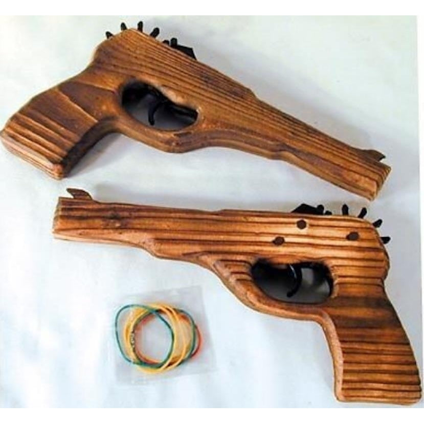 2 ANTIQUE LOOK WOOD ELASTIC GUNS kids toys toy gun Image 1