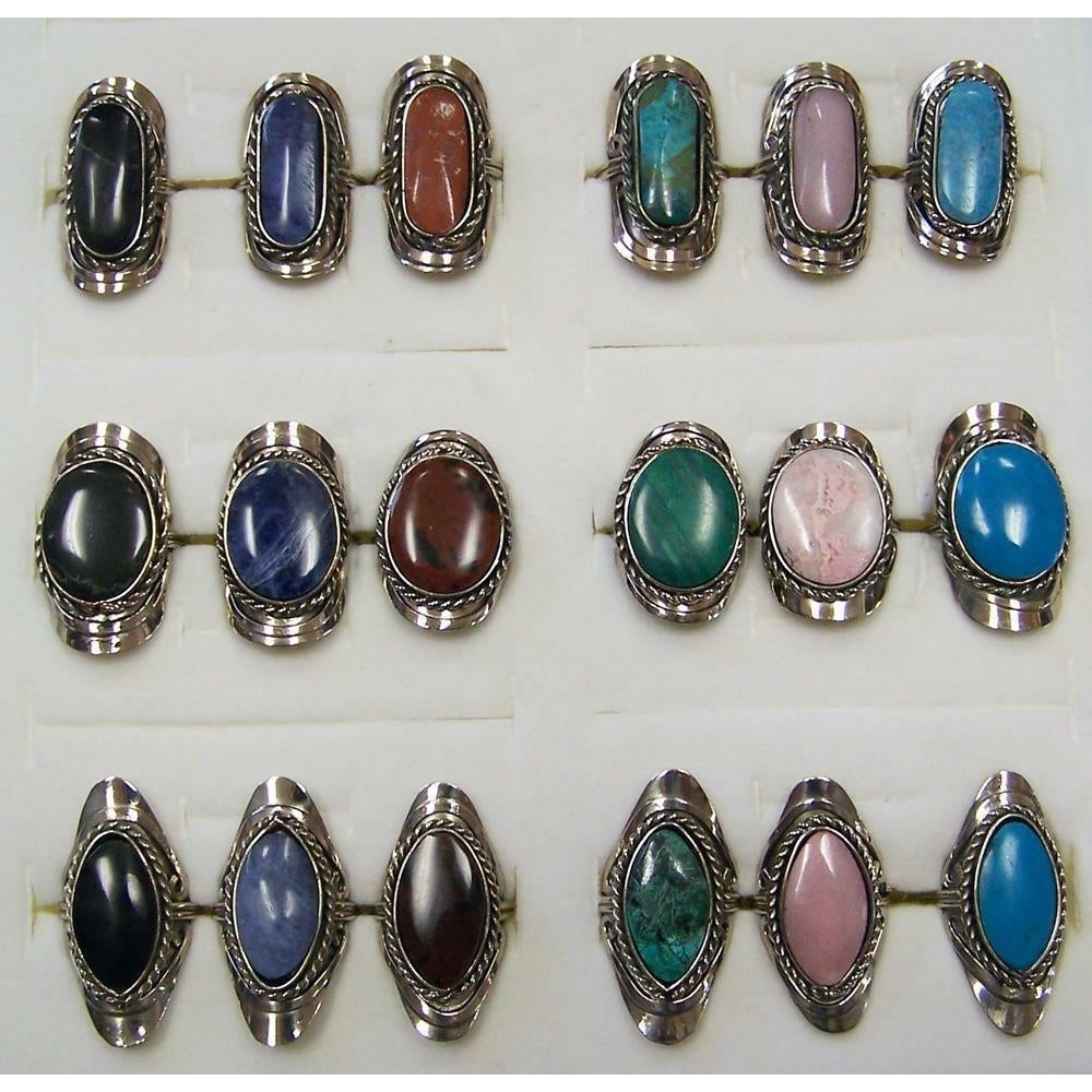 18 PIECES ALPACA SILVER REAL STONE ASST RINGS women hand crafted ring jewelry Image 1