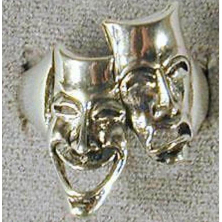 1 DELUXE THEATHER MASKS SILVER BIKER RING BR 185 jewelry RINGS  HAPPY SAD Image 1