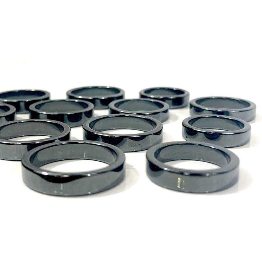 12 PCS 6MM FLAT HEMATITE STONE RINGS rock jewelry mens women band ring health Image 1