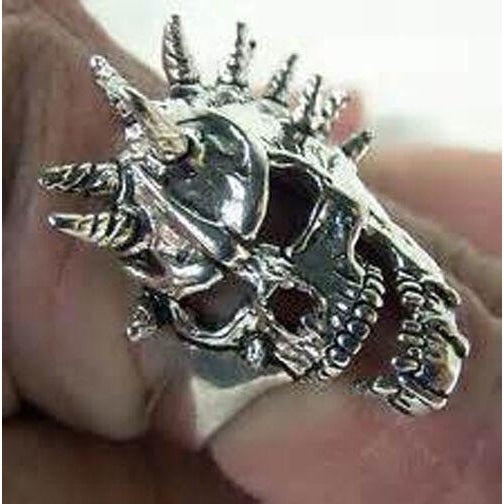 heavy SCREAMER SPIKED SKULL SILVER BIKER RING BR170 mens jewelry RINGS Image 1