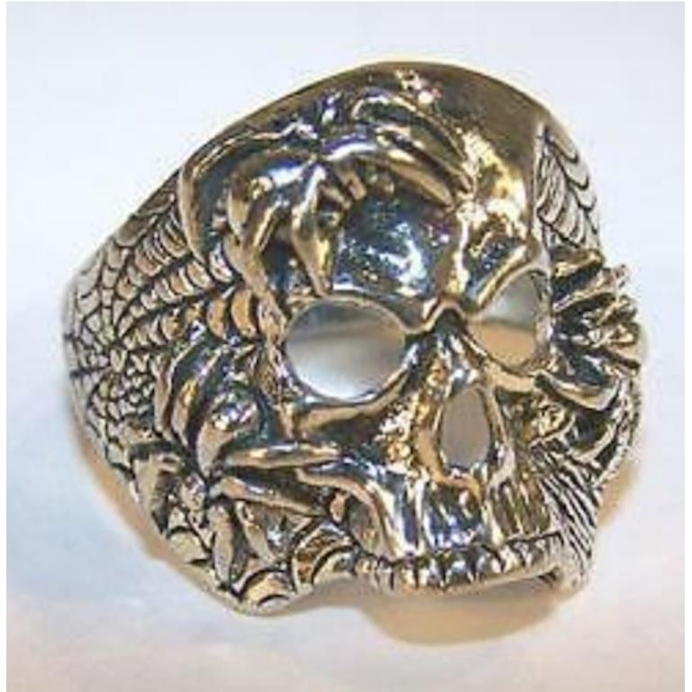 1 DELUXE CRAWLING SPIDER SKULL HEAD SILVER BIKER RING BR165 mens jewelry RINGS Image 1