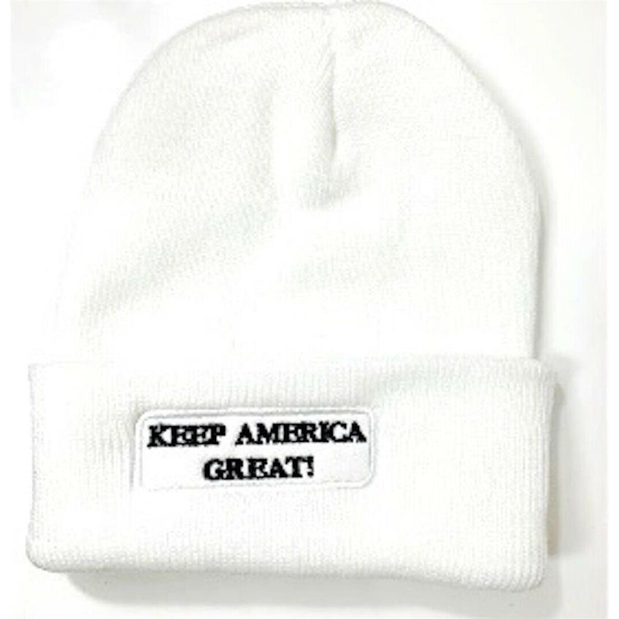 2 PIECES WHITE KNITTED EMBROIDERED TRUMP KEEP AMERICA GREAT BEANIE CAP maga make Image 1