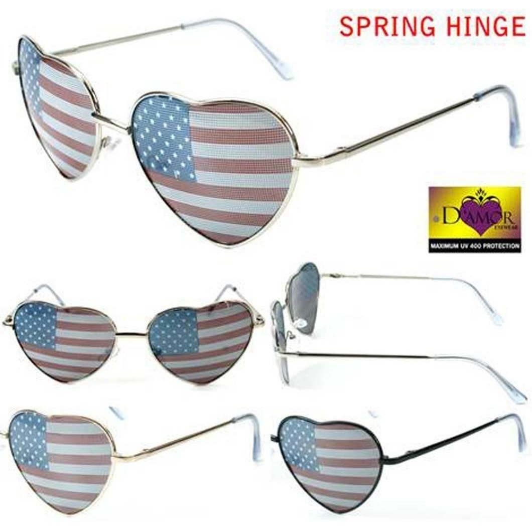 WOMENS HEART SHAPED AMERICAN FLAG SUNGLASSES novelty FASHION EYEWEAR glasses Image 1