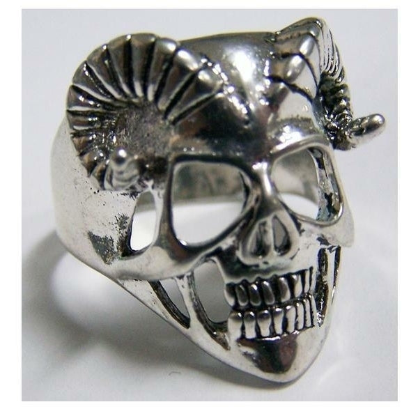 Quality SKULL W RAM HORNS RING 69 jewelry unisex MENS womens BIKER bull horn Image 1