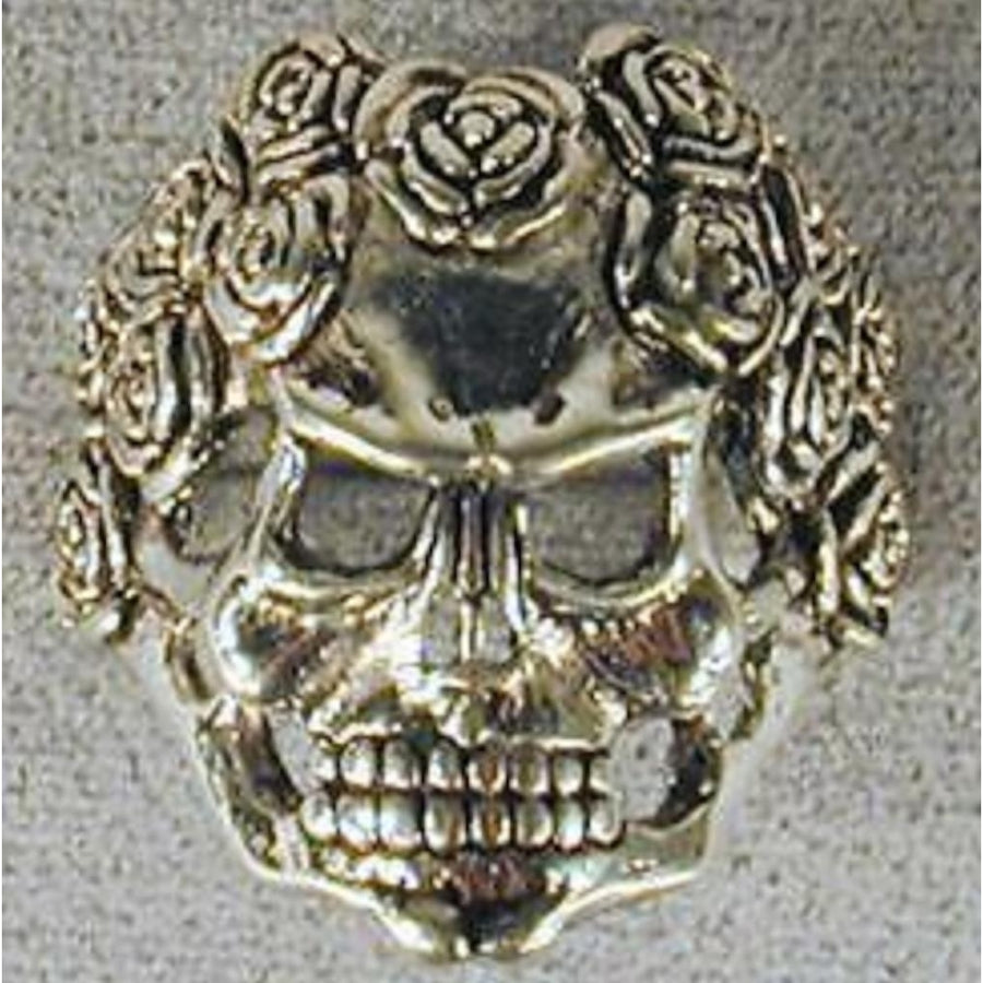 1 DELUXE SKULL W ROSES SILVER BIKER RING BR136 mens RINGS jewelry  scull head Image 1