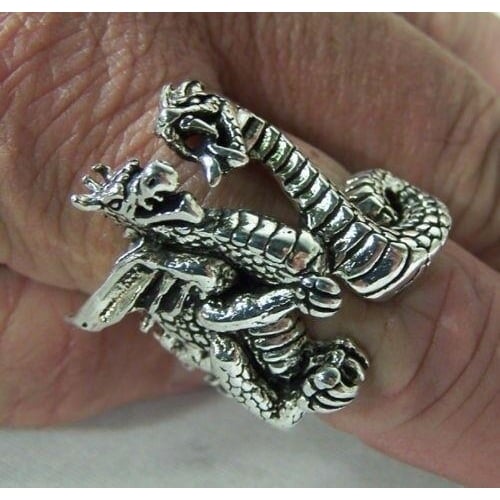 DOUBLE DRAGON BIKER RING heavy metal ring BR164 fantasy medieval mens women Image 1