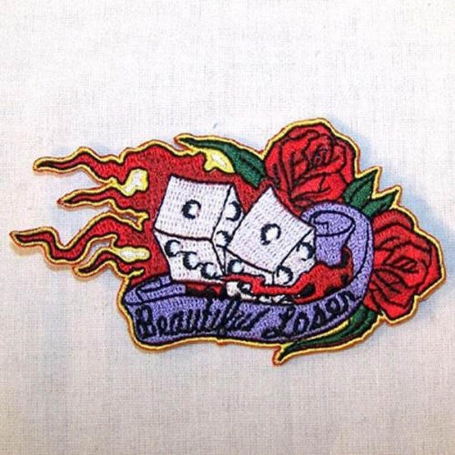 BEAUTIFUL LOSER EMBROIDERED PATCH 442 flames dice roses biker patches gambling Image 1