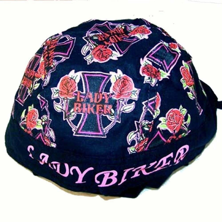 12 LADY BIKER BANDANNA CAPS 200 WOMAN hat LADIES skull cap durag roses cross Image 1