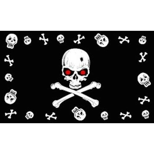 2 SKULL RED EYES FLAG FL335 flags skulls crossbones pirate banners cross bone Image 1