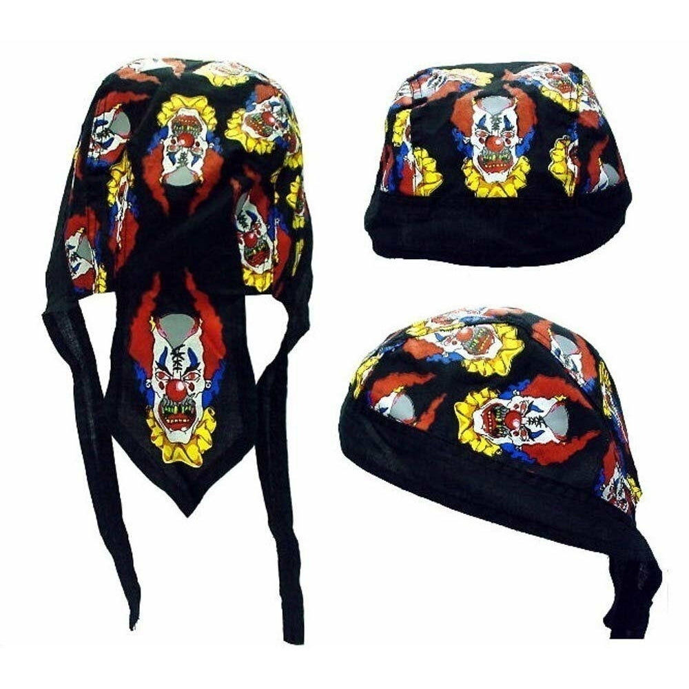 12 CRAZY CLOWN BANDANNA CAPS 201 BIKER joker durag creepy clowns skull caps BULK Image 1