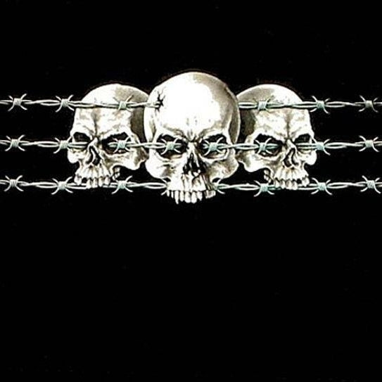 THREE SKULL WITH BARBWIRE BLACK TEE SHIRT SIZE XXL adult T140 triple skulls Image 1