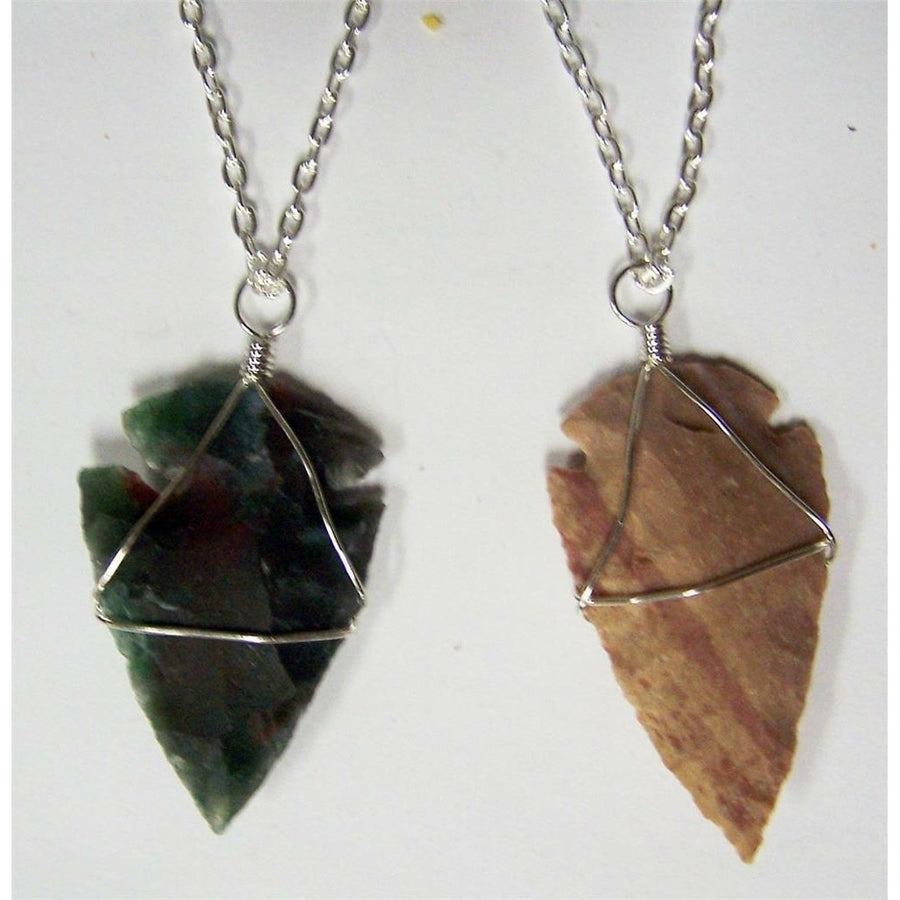 BUY 1 GET 1 FREE WIRE WRAPPED STONE ARROWHEAD SILVER 18 IN LINK CHAIN NECKLACE Image 1