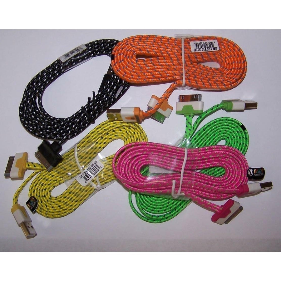 5 pieces SIX FOOT ASST COLOR CLOTH RD IPHONE4 I PAD CHARGER PHONE CORDS usb cord Image 1