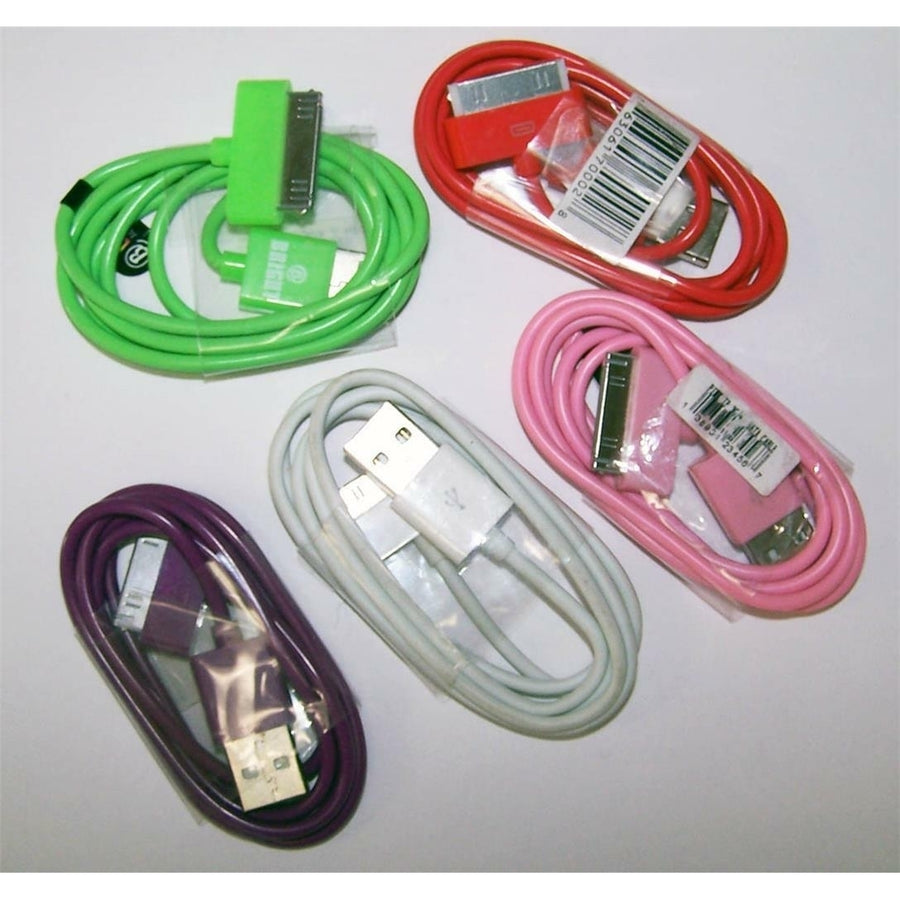 5 pieces THREE FOOT ASST COLOR CLOTH RD IPHONE4 I PAD CHARGER PHONE CORDS usb Image 1