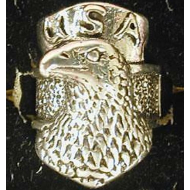 DELUXE USA EAGLE HEAD SILVER BIKER RING BR221 mens RINGS jewelry EAGLES Image 1