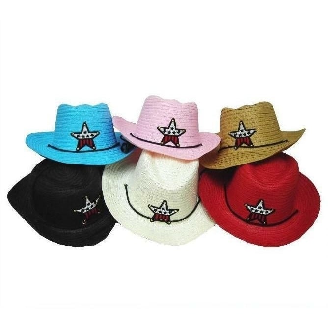 4 KIDS ASST COLOR COWBOY HAT W USA STAR child headwear childrens hats cowgirl Image 1