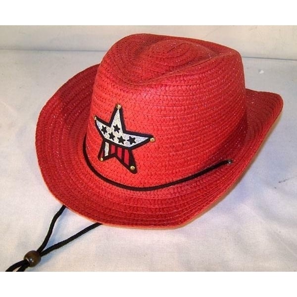 KIDS RED COLOR COWBOY HAT W USA STAR child headwear childrens BOY cowgirl GIRL Image 1