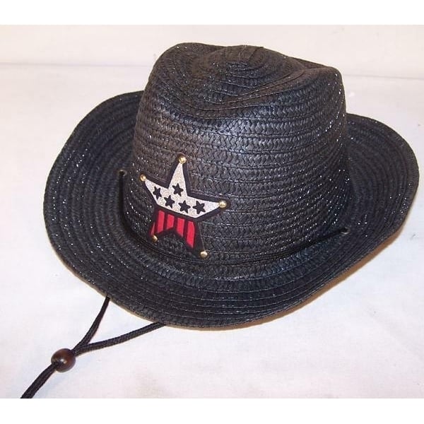 KIDS BLACK COLOR COWBOY HAT W  USA STAR child headwear children BOY cowgirl GIRL Image 1