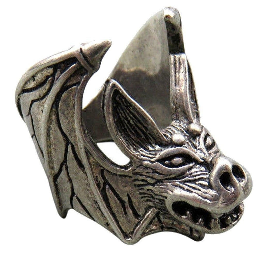 Quality FLYING CREEPY BAT BIKER RING BR081 jewelry gothic unisex MENS SILVER Image 1