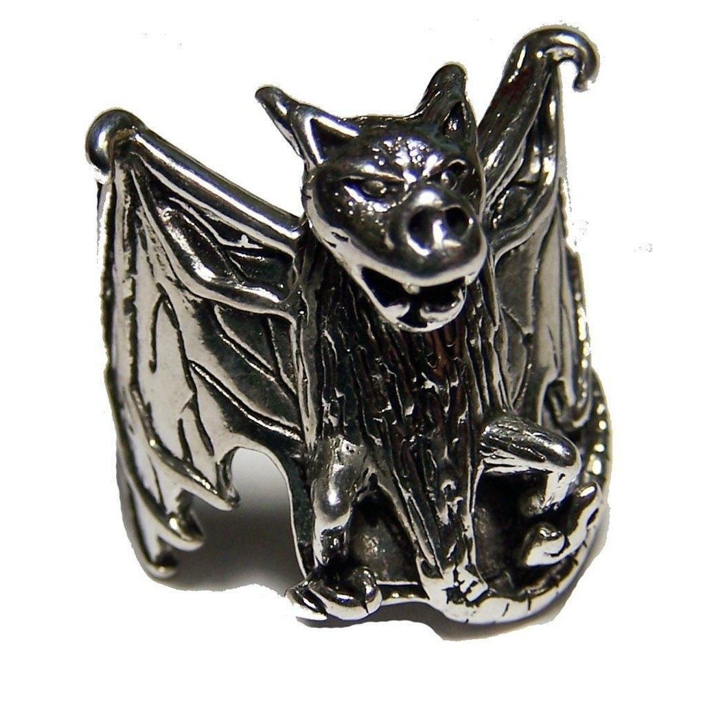 Quality FLYING BAT WITH WINGS SILVER BIKER RING BR09 mens jewelry RINGS BATS Image 1