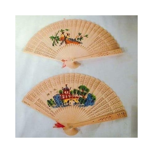 2 WOODEN HAND FAN air cool held purse wood fans cooler novelty womens ladies Image 1