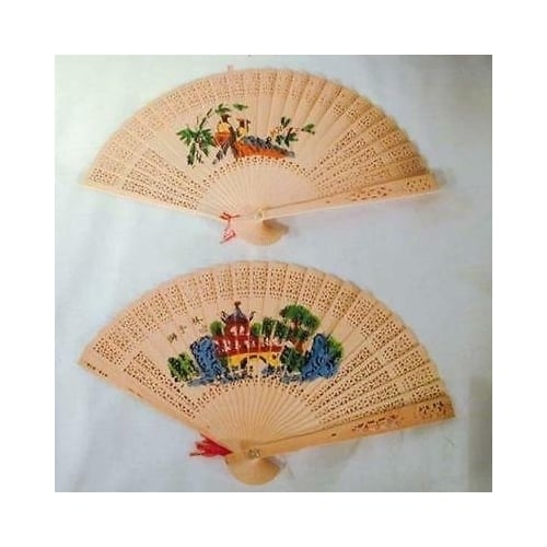 6 WOODEN HAND FAN air cool held purse wood fans novelty womens ladies BULK Image 1