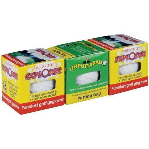 DOUBLE TROUBLE TRIPLE PACK OF TRICK GOLF BALLS expoding unputtable golfing ball Image 1