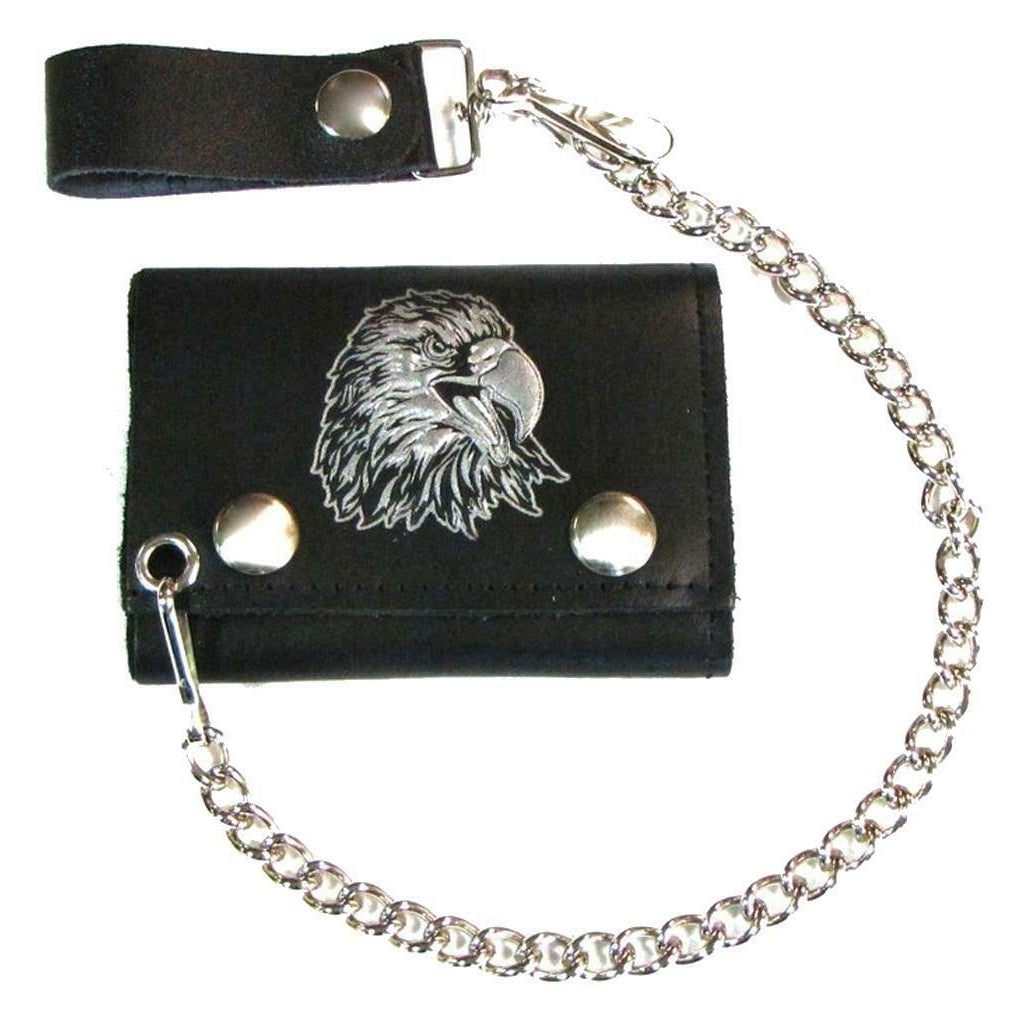 SCREAMING EAGLE  BLACK COLOR TRIFOLD BIKER WALLET W CHAIN mens LEATHER 595 Image 1