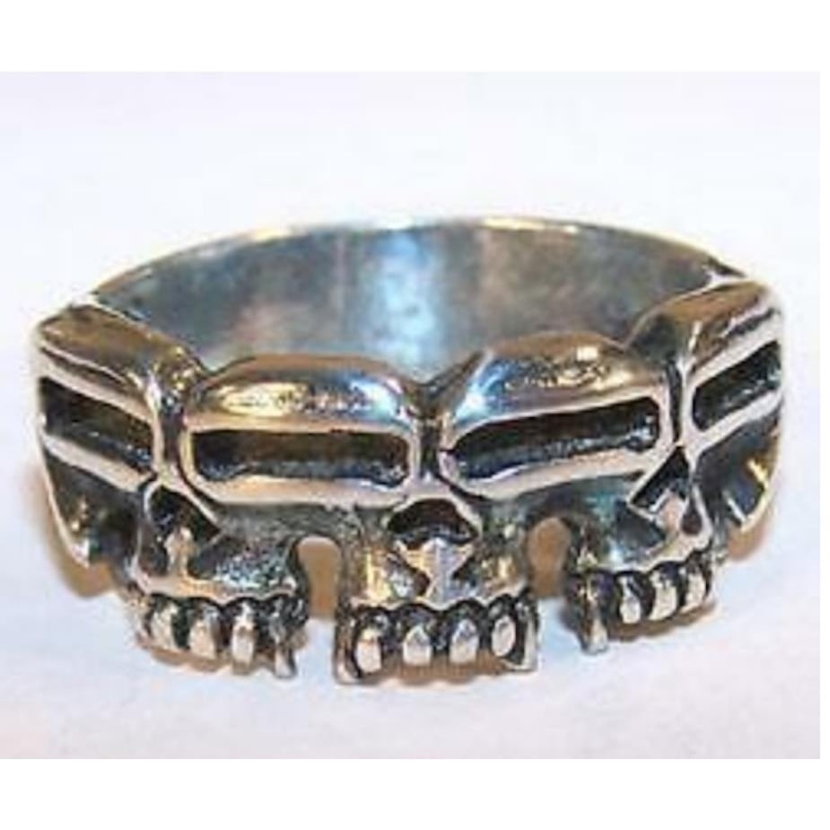 DELUXE MULTIPLE SKULL HEADS SILVER BIKER RING BR215 mens RINGS jewelry HEAD Image 1