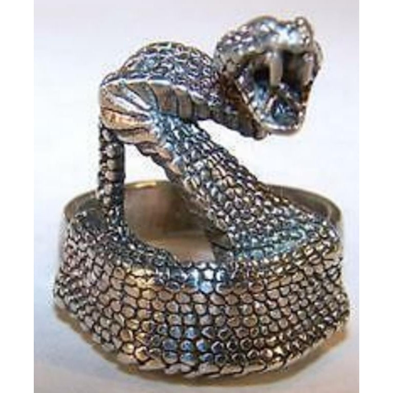 DELUXE RATTLESNAKE SILVER BIKER RING BR149 mens OR RINGS RATTLE SNAKE jewelry Image 1