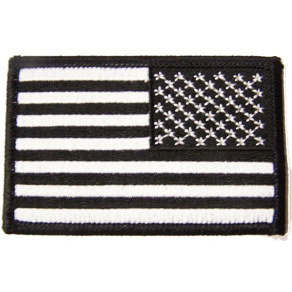 BLACK & WHITE AMERICAN FLAG right arm PATCH P9041 EMBROIDERED 3" BIKER military Image 1
