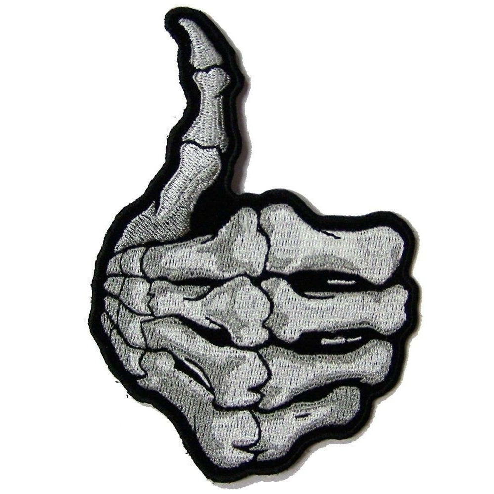 SKELETON HAND THUMB UP BONES PATCH P9110 jacket 5" BIKER EMBROIDERED biker Image 1